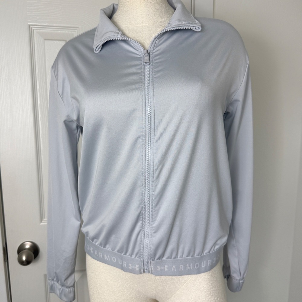 Under Armour Womens HeatGear Full Zip Track Jacket Light Blue Gray XS Loose Fit